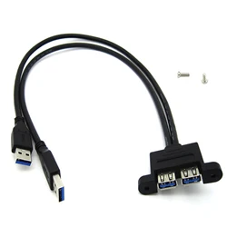 1Pc Dual USB 3.0 A Male to USB 3.0 Female Extension Cable With Screw Panel Mount Holes 30cm Length Cable Cord