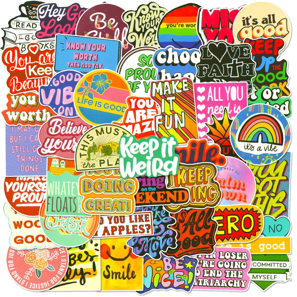 50 Stück inspirierende Instagram-Englische Phrasen, wasserfeste Graffiti-Aufkleber für Handkonto-Aufkleber, BulingBulingStickers Store