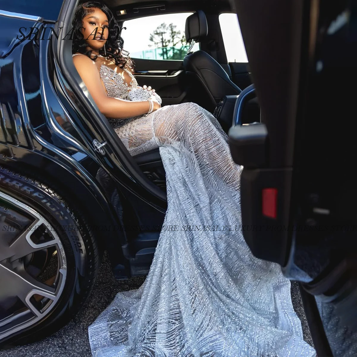 فساتين سهرة فاخرة بحورية البحر مخصصة فساتين دانتيل ذيل فرشاة الماس عيد ميلاد رداء بدون أكمام رسمي فيستدوس دي غالا