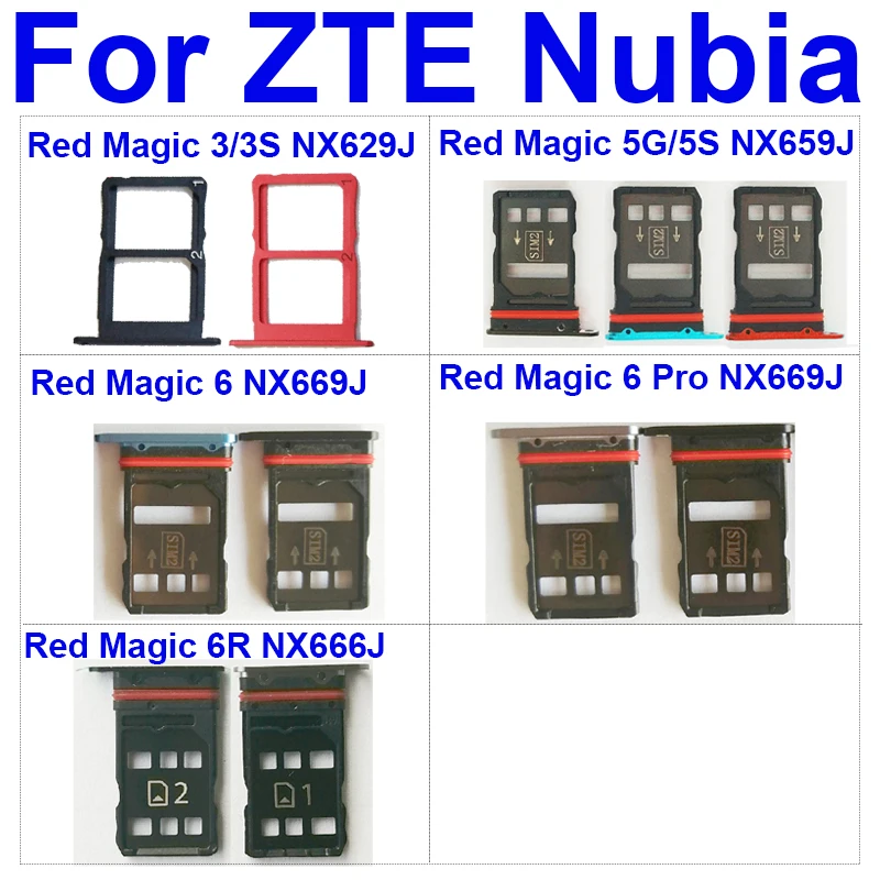 Sim Card Tray Holder For ZTE Nubia Red Magic 3 3S NX629J 5S 5G NX659J 6 NX669J 6R NX666J 6Pro  Card Reader Adapter Parts