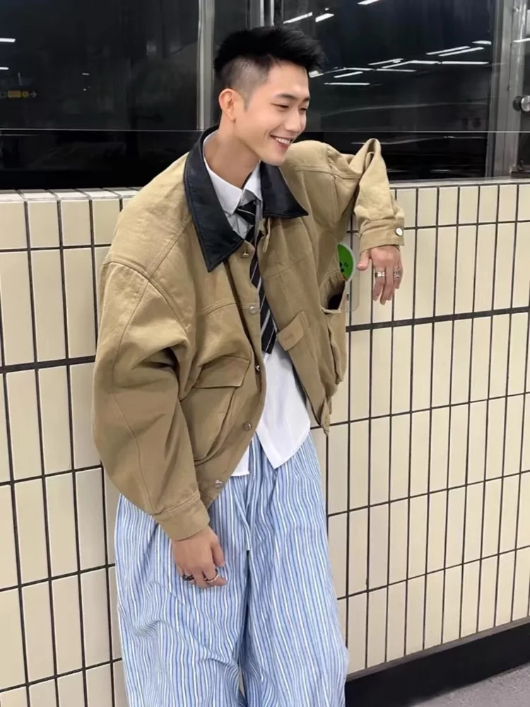 

Barnes Sle Хаки Спецодежда Jaet Мужские повседневные джинсы с воротником и несколькими карманами, осенние новые американские ретро-джинсы для пар, свободные джинсы Ja...