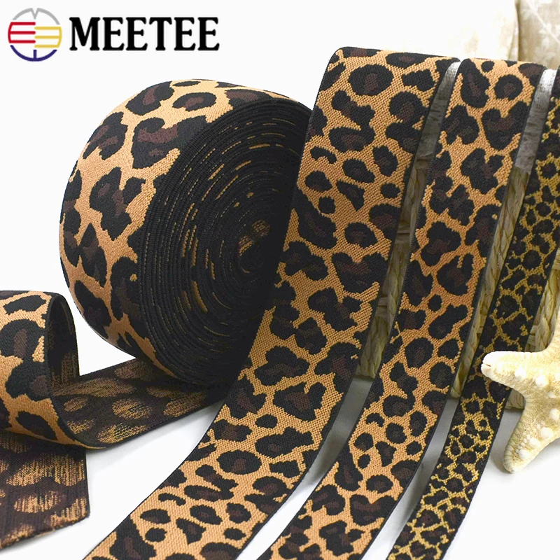 

5/10M 15-50mm Leopard Elastic Band Yoga Elasticity Belt Rubber Tape Stretch Webbing for Shoulder Straps DIY Sewing Accessories