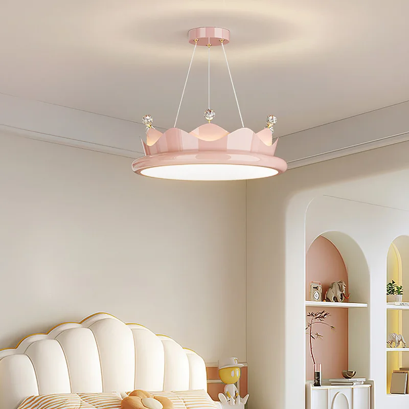 Romantic Children's Room Chandeliers Cream Pink Crystal Crown Lamps Modern Warm Princess Room Baby Room Girl Bedroom Chandelier