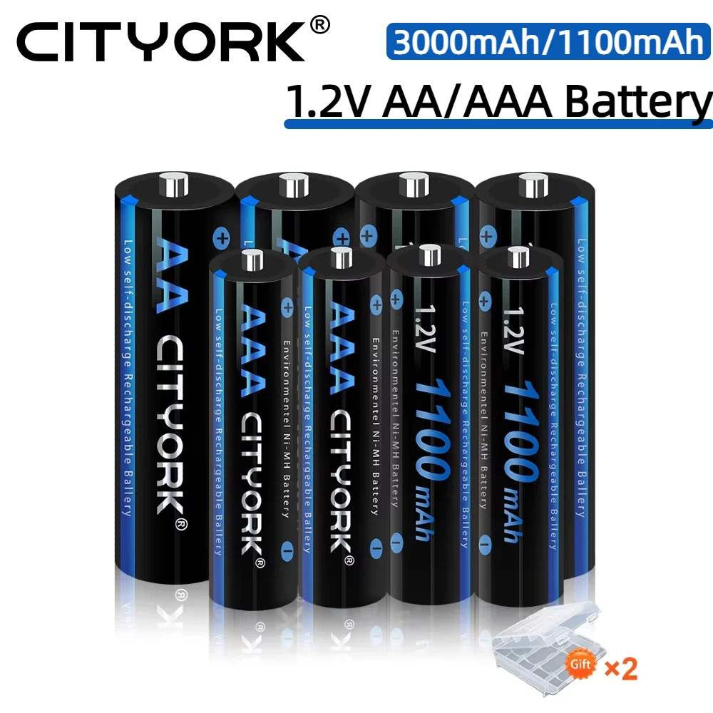 CITYORK 1,2 V AA AAA NI-MH-Akku, 3000 mAh, 1100 mAh, für Elektrorasierer/Taschenlampe/drahtloses Telefon