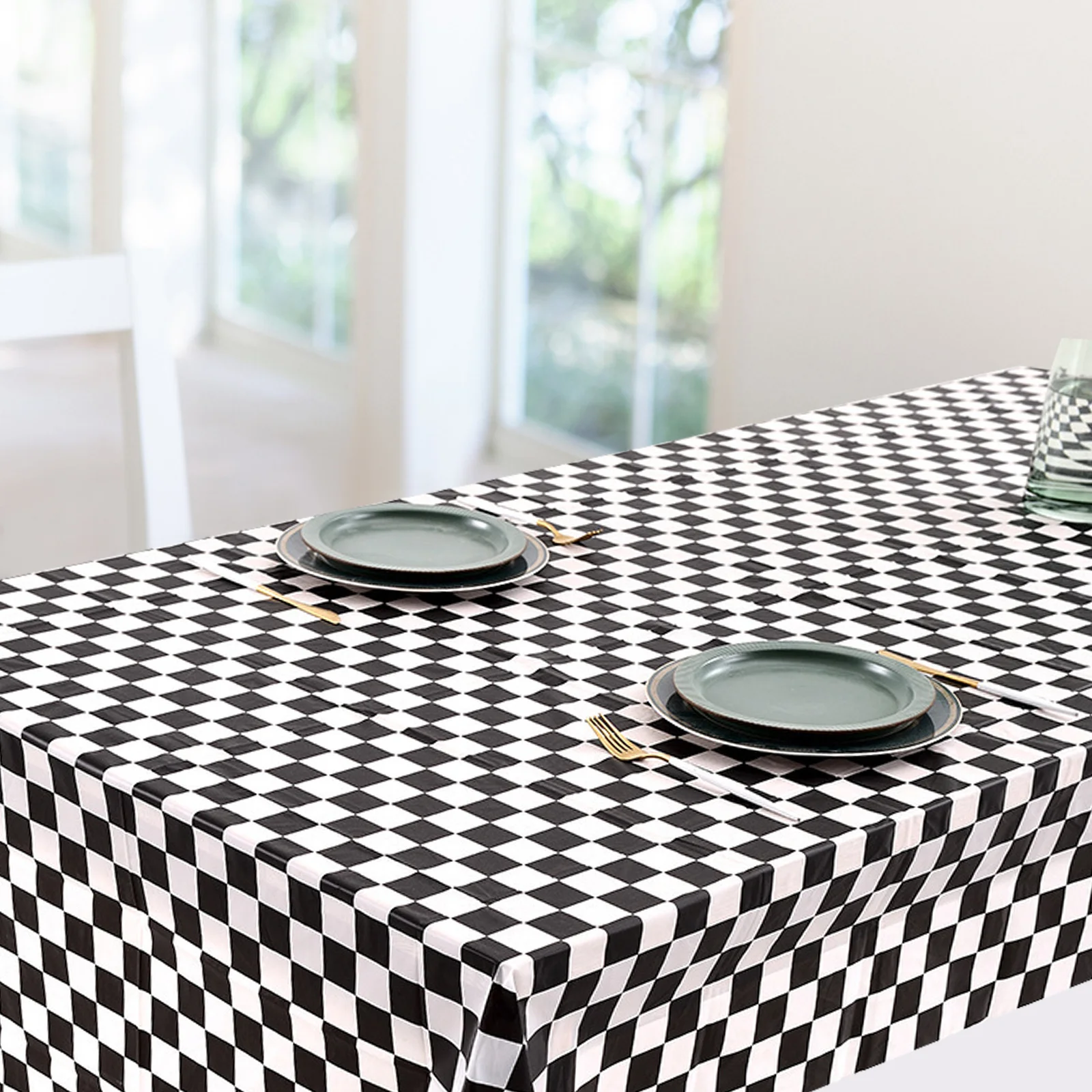

Black White Grid Table Cover 137x137cm Waterproof Oil Proof PVC Material Smooth Wrinkle Free Surface Elegant Table Cover