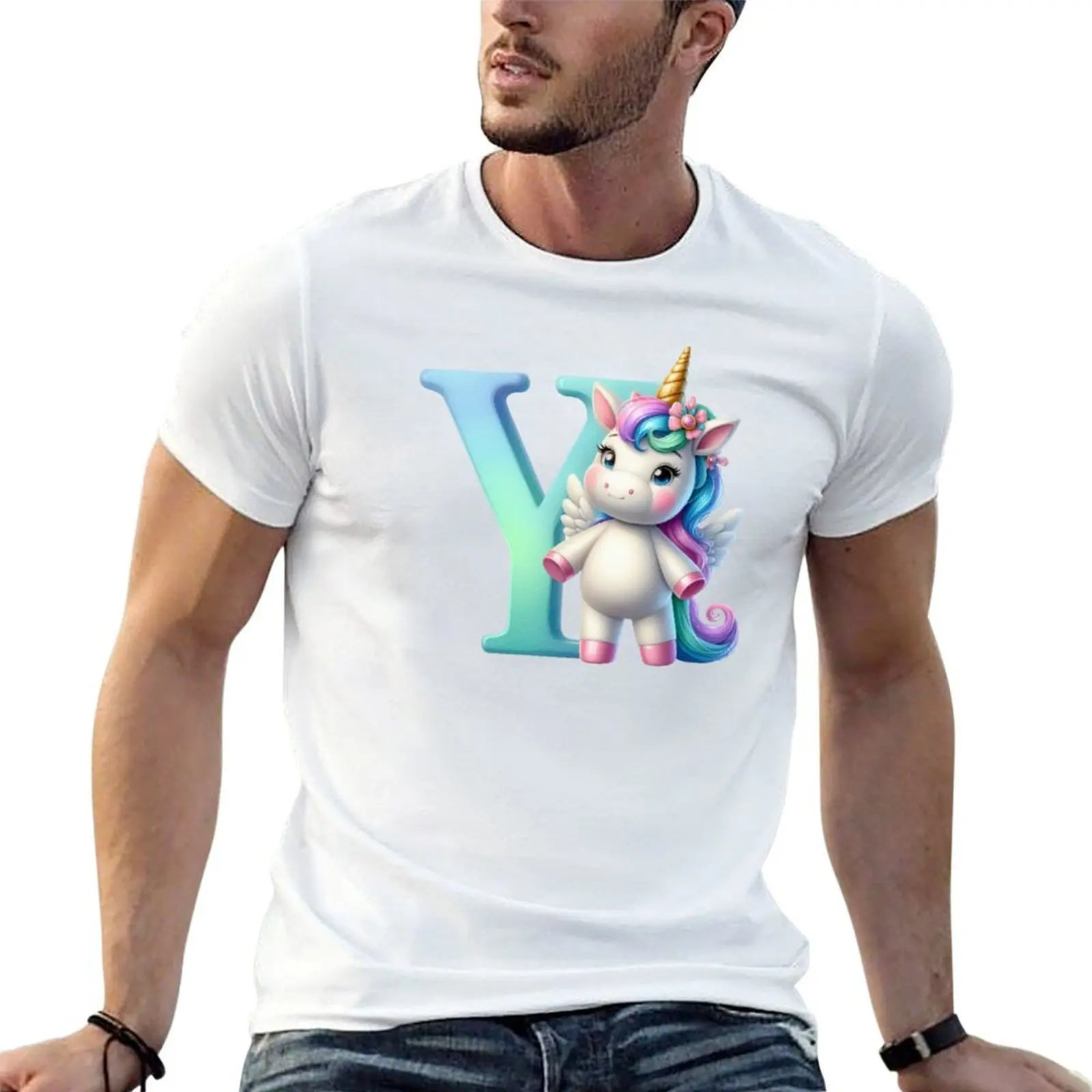 

Unicorn kawaii alphabet monogram letter Y T-Shirt anime t shirts for man t shirt man casual T-Shirt