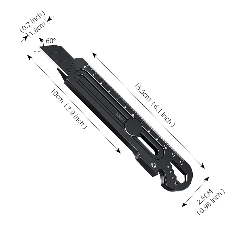 Cuchillo de utilidad multifuncional 6 en 1, tejido de acero inoxidable, papelería, cortador multiusos, abridor de botellas de estaño, regla de