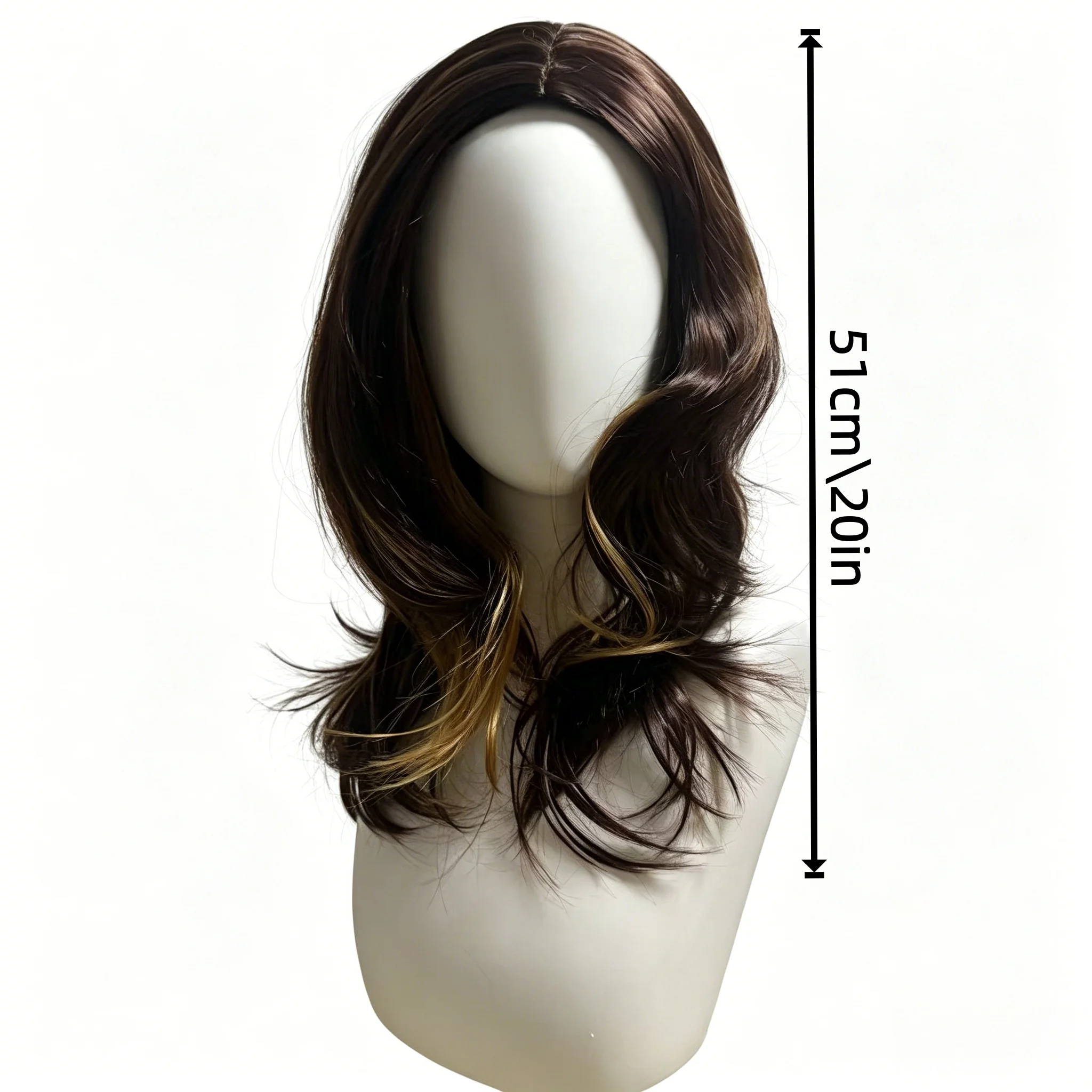 Elegant brown linen blended wig, medium-length wavy Synthetic wig, Halloween, Thanksgiving, Christmas, role-playing, costumes
