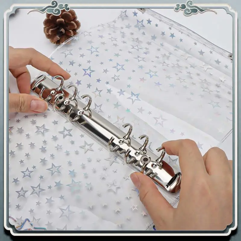 ABIJ-5X A6 Budget Binder Cover Clear PVC 6 Ring Binder Glitter Star Refillable Notebook Shell Protector With 2 Snaps