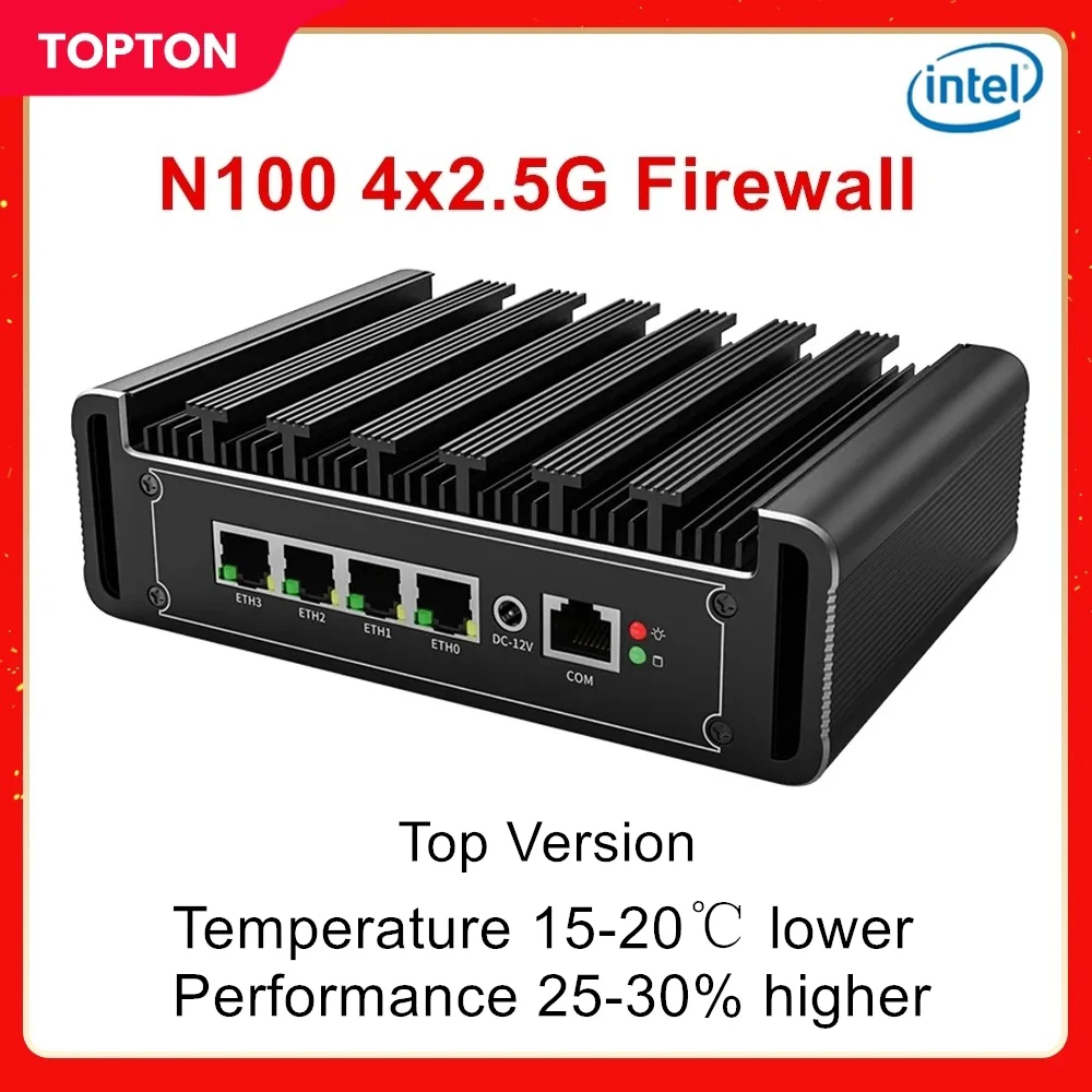 

Topton Fanless Soft Router N100 Mini PC Quad Core 4x Intel i226-V 2.5G LAN HD DP pfSense Proxmox Firewall Appliance ESXI AES-NI