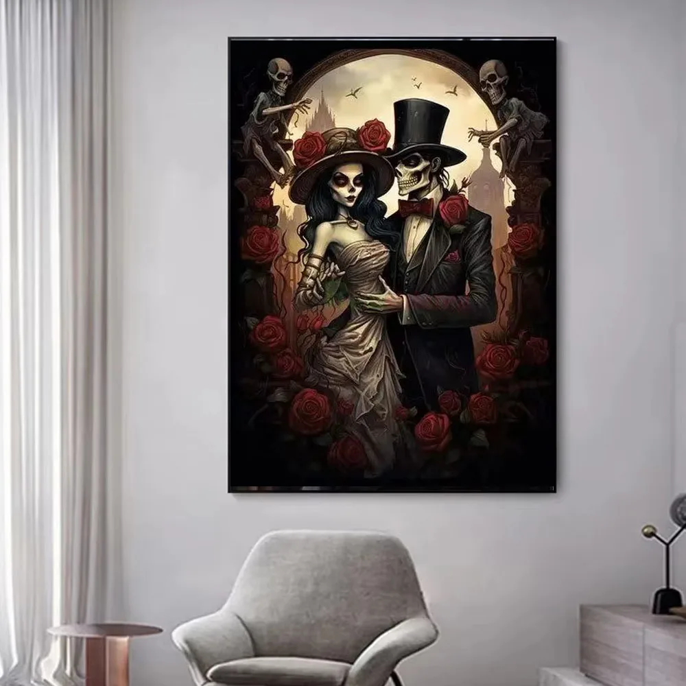 Skull Couple Rose DIY Full Square Round Diamond Painting Kits New Mexican Art Cross Stitch Mosaic Diamond Embroidery Lover Decor