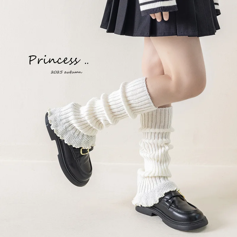 الربيع الدافئة محبوك ترهل الجوارب لوليتا الكورية نمط الدانتيل تقليم عالية أنبوب تدفئة الساق للأطفال مكافحة بيلينغ لباس خارجي الجوارب #4