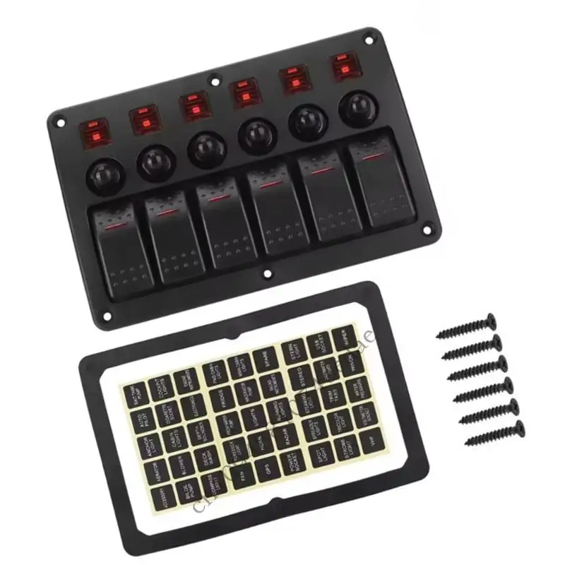 

0XXC 6 Gang Rocker Switches Panel With Overload Protections Waterproof Switches Panel