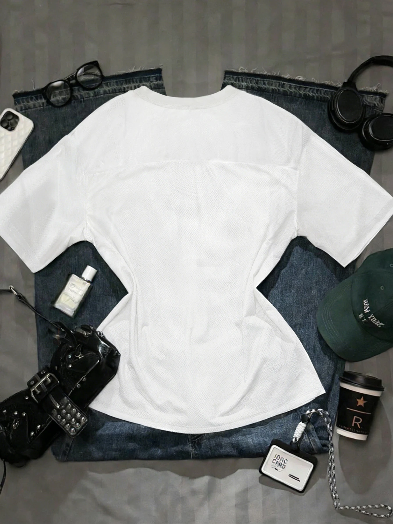 Dames Y2K Street Style los sportshirt met V-hals Retro ademend mesh Outdoor muziekfestival Casual sport-T-shirt