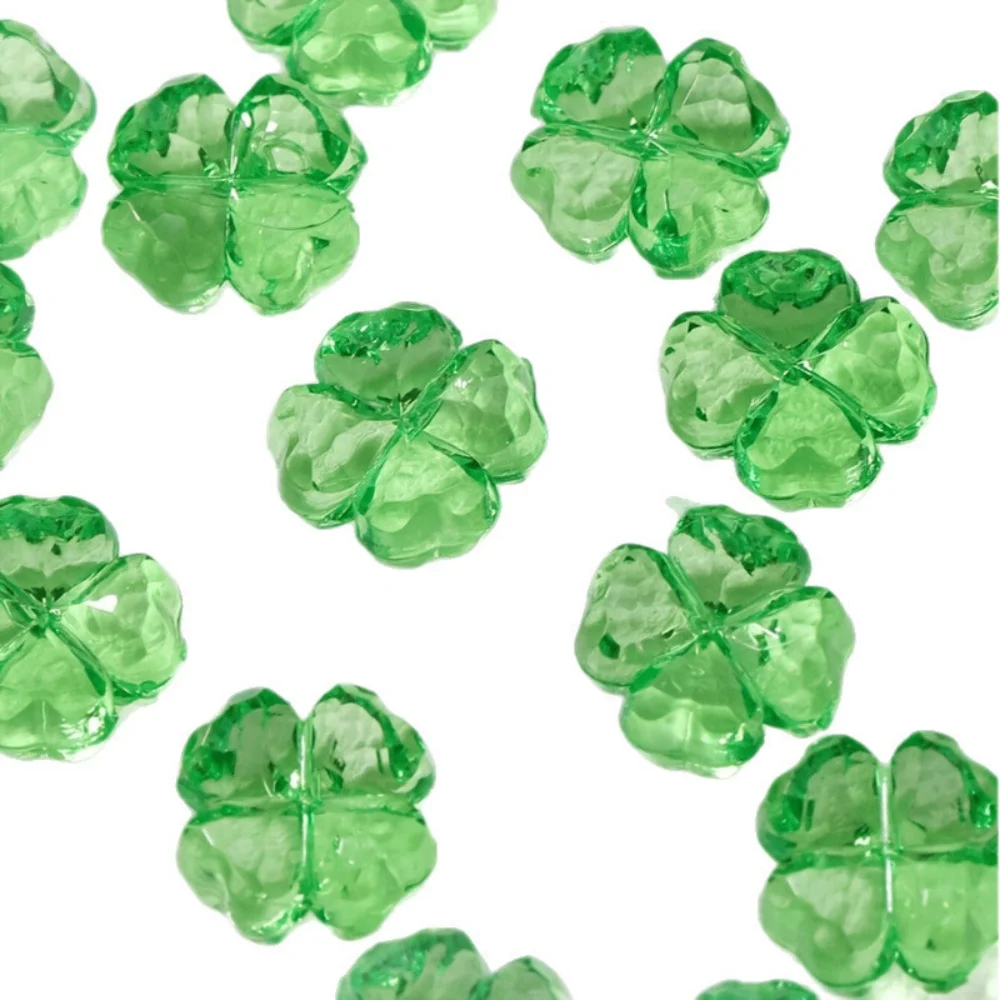 100/200 Stück St. Patrick's Day Acrylperlen, Glücksbringer, facettierter Kleeblatt, transparent grün, für Heimdekoration, Partydekoration, Schmuckherstellung, Halsketten. – Detail 5