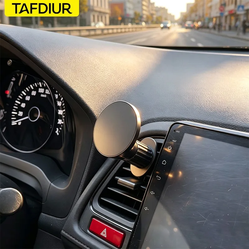 Tafdiur 1 Piece Abs Material Black Flat Short Hook Air Vent Mount Magnetic Phone Holder + Magnetic Adhesive Sheet, Magnetic Phone Holder for Stable Attachment Without Shaking, Easy to Install on the Air Vent, Universal Car Navigation Phone Holder