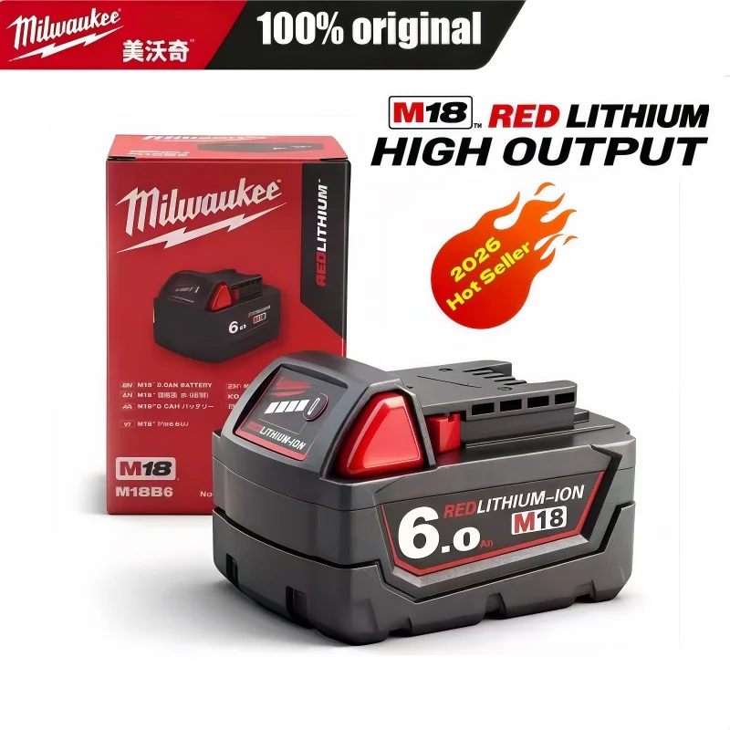 100% New Milwaukee M18 6.0Ah High Output Battery 18V Lithium-ion Rechargeable for Milwaukee M18 Cordless Power Tools 6Ah Battery