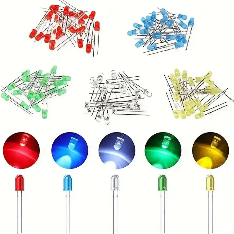 500Pcs Box 5mm LED Diode Yellow Red Blue Green White Assortment Light DIY Kit Light Emitting Diode Set