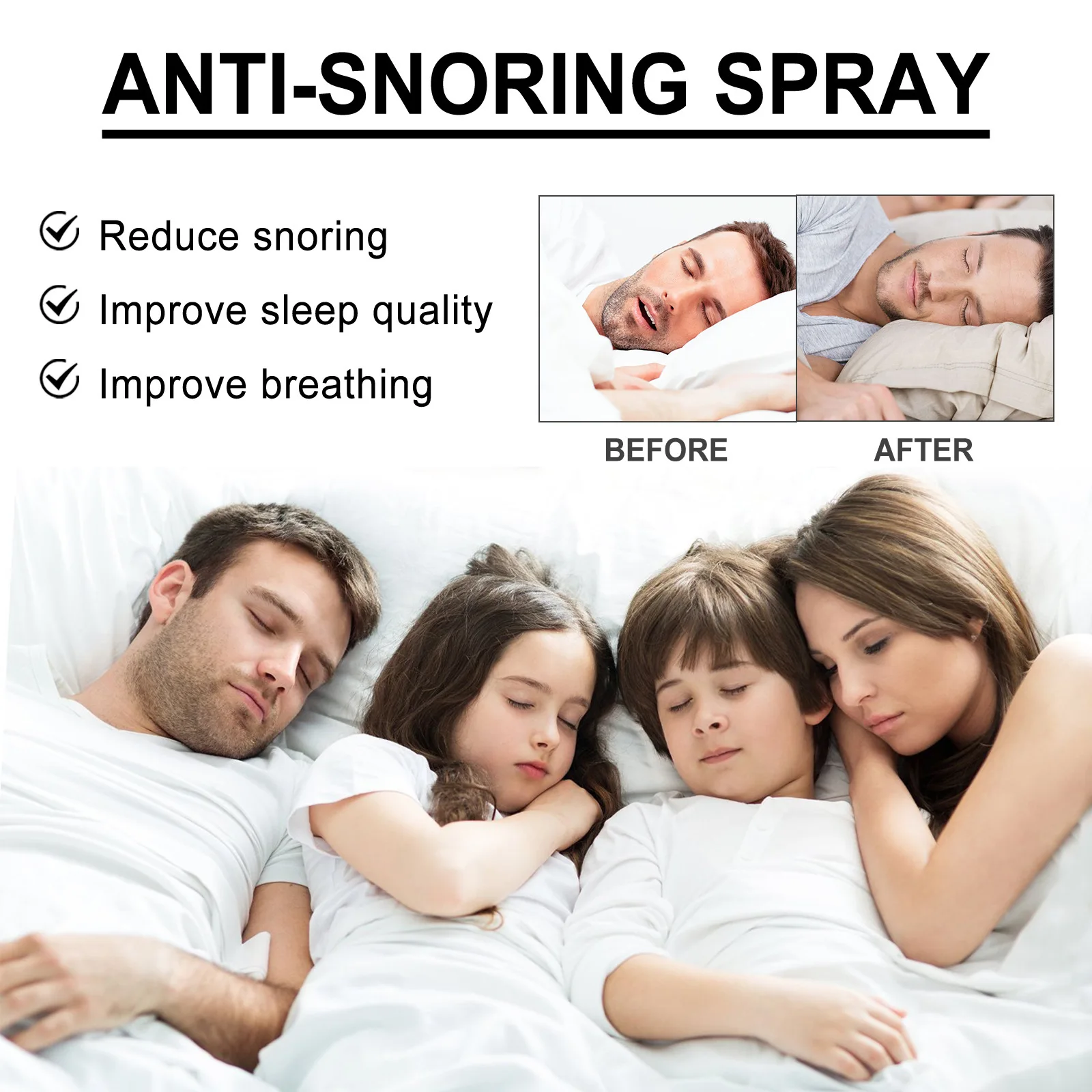 Anti Snoring Spray Aid Stop Snore Mouth Breath Corrector Improve Nighttime Sleep Breathe Better Nose Congestion Treatment Spray