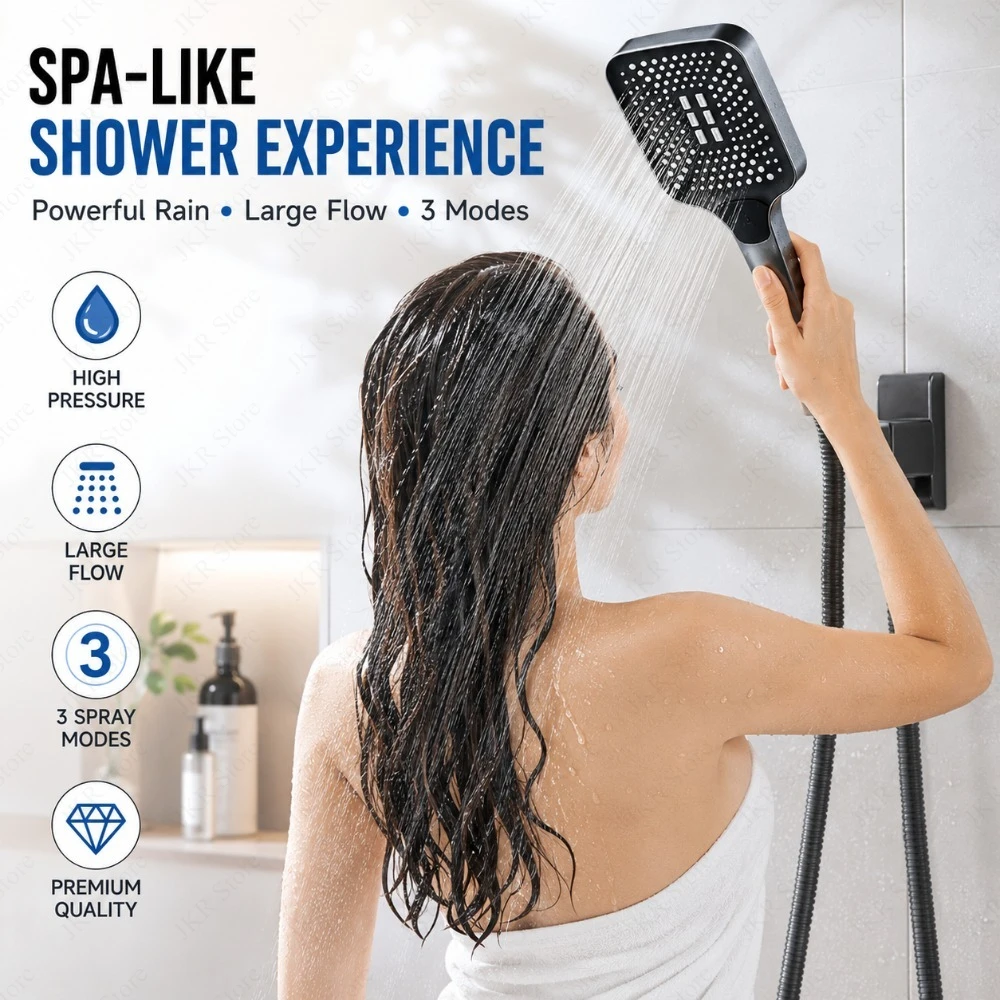 

Water Saving Handheld Shower-Head with 3 Modes High Flow Rate Low Water Pressure Compatible Easy Grip Handle for Daily Showering