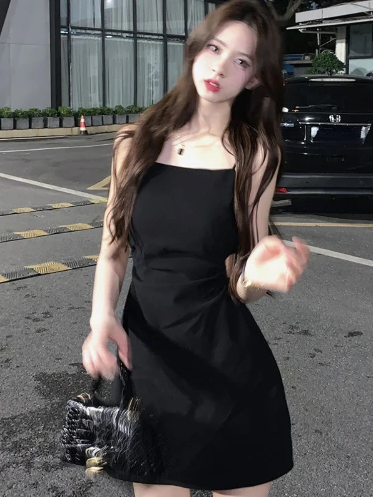 Dresses Women Hotsweet Spaghetti Strap Fashion Hollow Out Chic Summer  Casual Streetwear Mini Korean Style Female Black Ulzzang - AliExpress  200000345