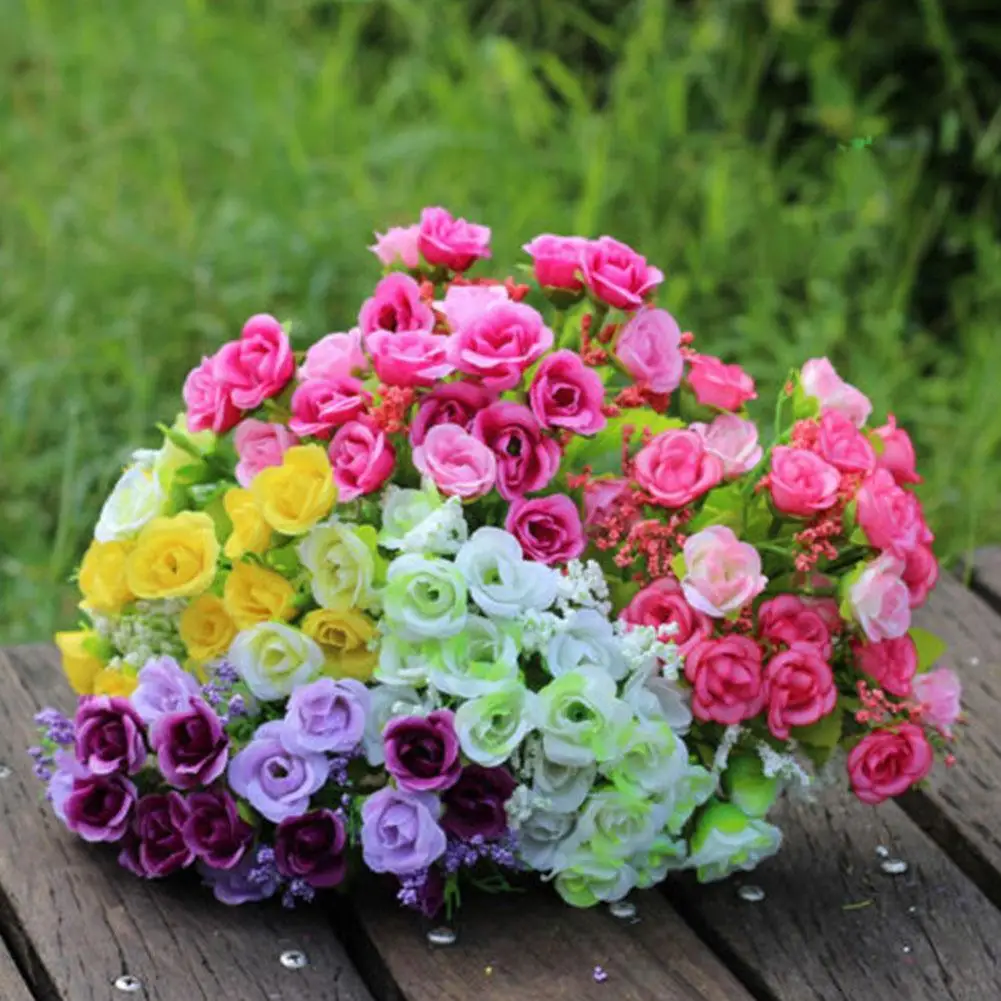 21 Heads Artificial Flowers Fake Flowers Artificial Wedding Bunch Party Beautiful Bouquet Silk Rose Flower Decor Home Flowe Y7F2