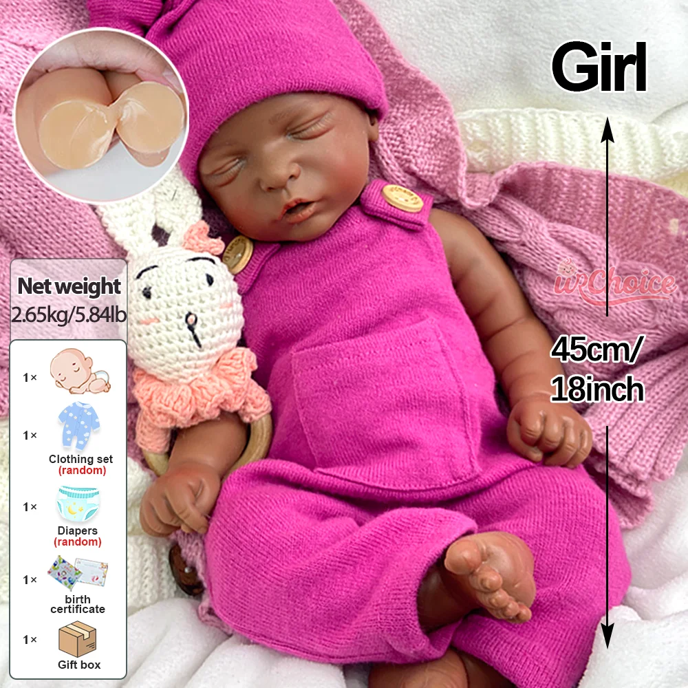 Levensechte 18 inch siliconen reborn babymeisje knuffelige wasbare pasgeboren pop slapende wedergeboorte pop kerstcadeau voor genezende pop