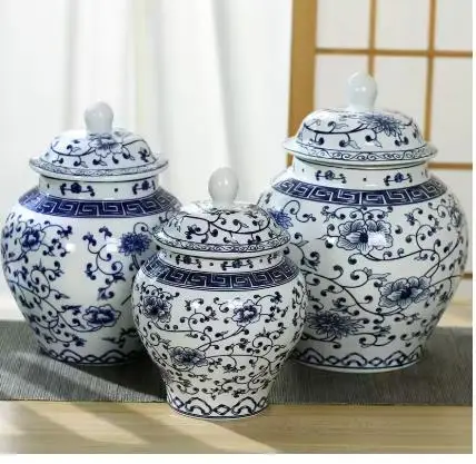 Современная керамическая сине-белая фарфоровая антикварная банка-кувшин с крышкой, большая емкость для хранения, чайница, декор для столешницы и дома