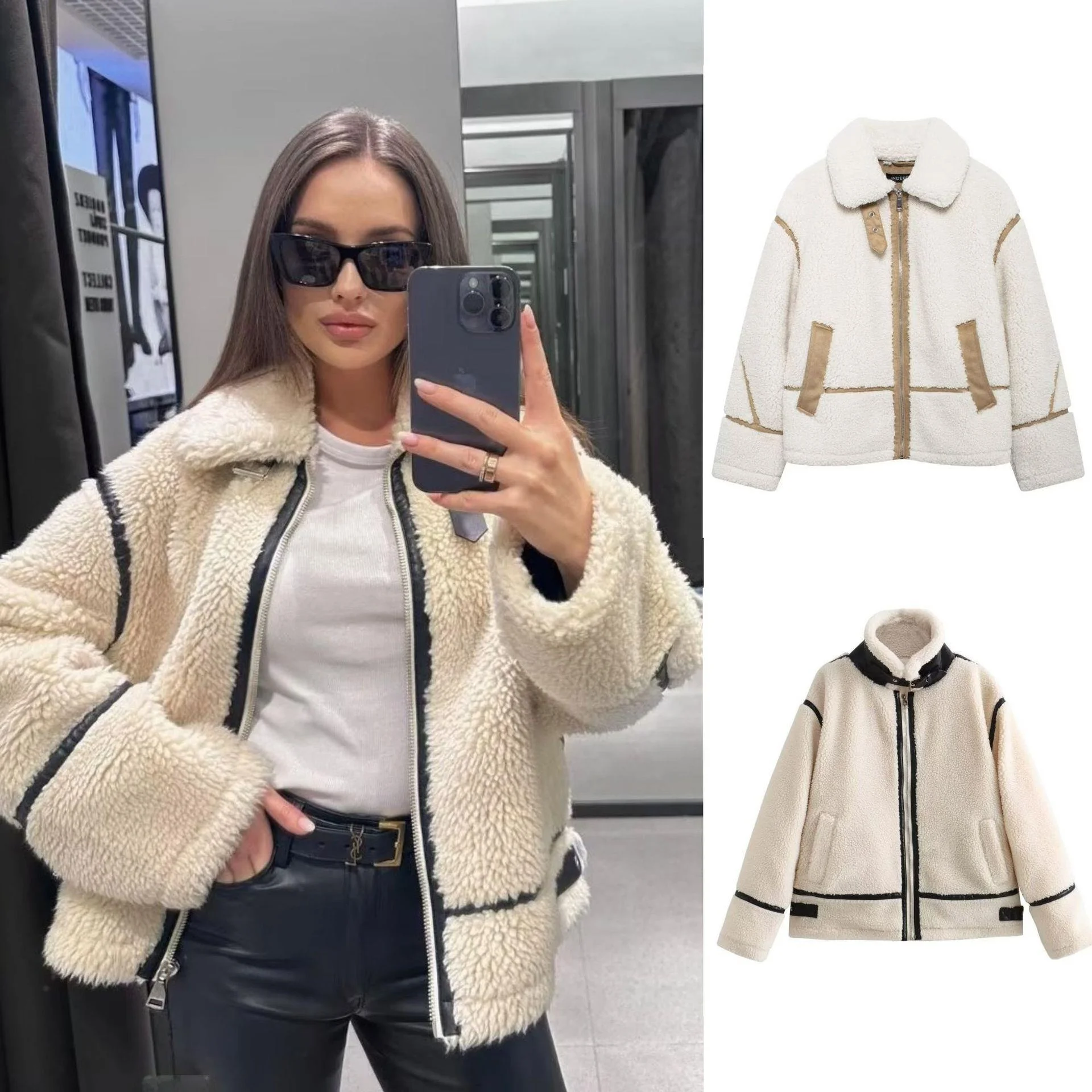 

Cross-Border Sle Lamb Fur Jaet Women's Inteated Leather And Fur Jaet Outerwear ort Coat lectual Sle Winter