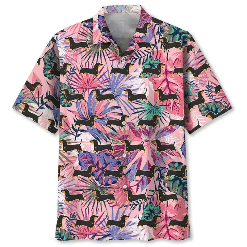 Cute Dachshund Hawaiian Shirt Men New In 3D Printed Animal Dog Lapel Short Sleeves Tops Outdoor Blouse Summer Button Shirts view 5