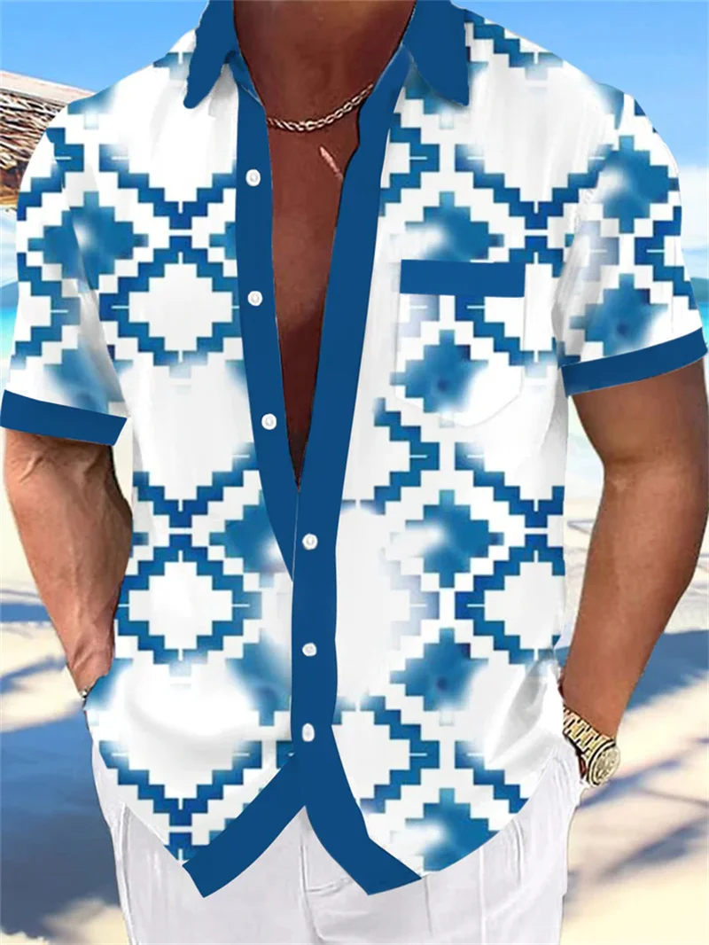 3D printed beach shirt men's yellow retro casual shirt Hawaiian short sleeved fashionable design plus size shirt