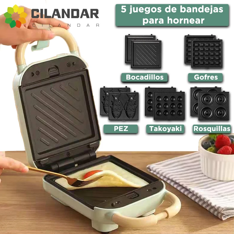 2025 New Sandwichera 3 en 1 Tostadora eléctrica Waffle Maker Desayuno Pancake Donut Egg Waffle Fish Cake Horno eléctrico