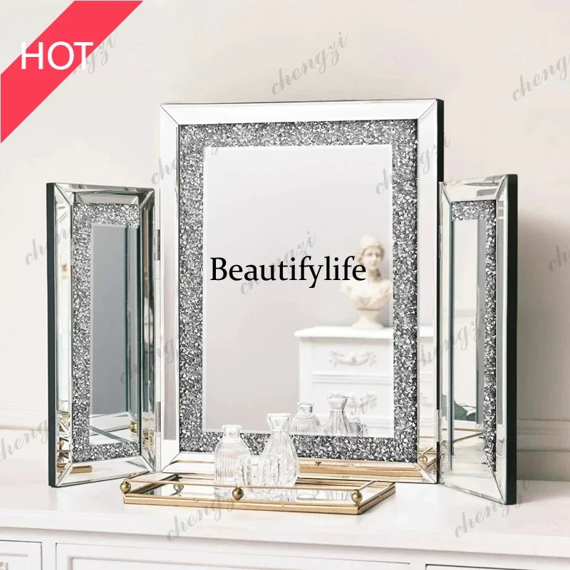 European modern light luxury home bedroom dressing table makeup mirror desktop three-sided mirror