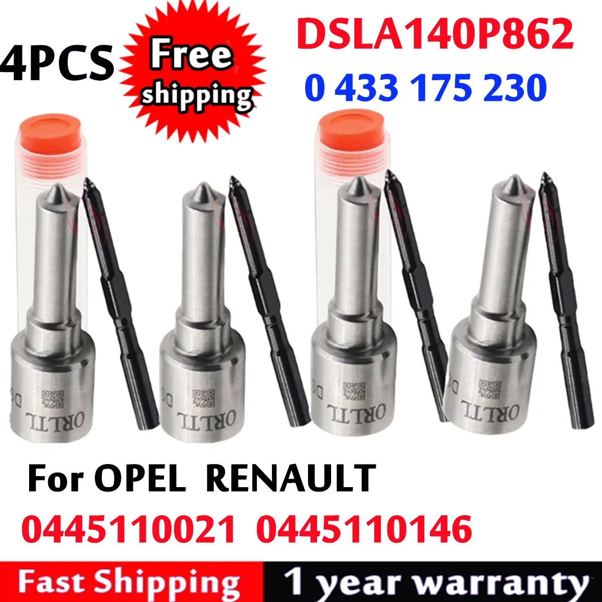 

4 шт. DSLA140P862 Дизельная форсунка 0433175230 для 0445110021, 0445110146 OPEL: 93 169 139 OPEL: 93 183 595 RENAULT