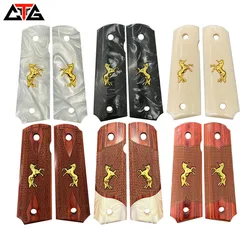CTG Synthetic Pearl wood 1911 Grips Full Size Government Clones Gold Horse