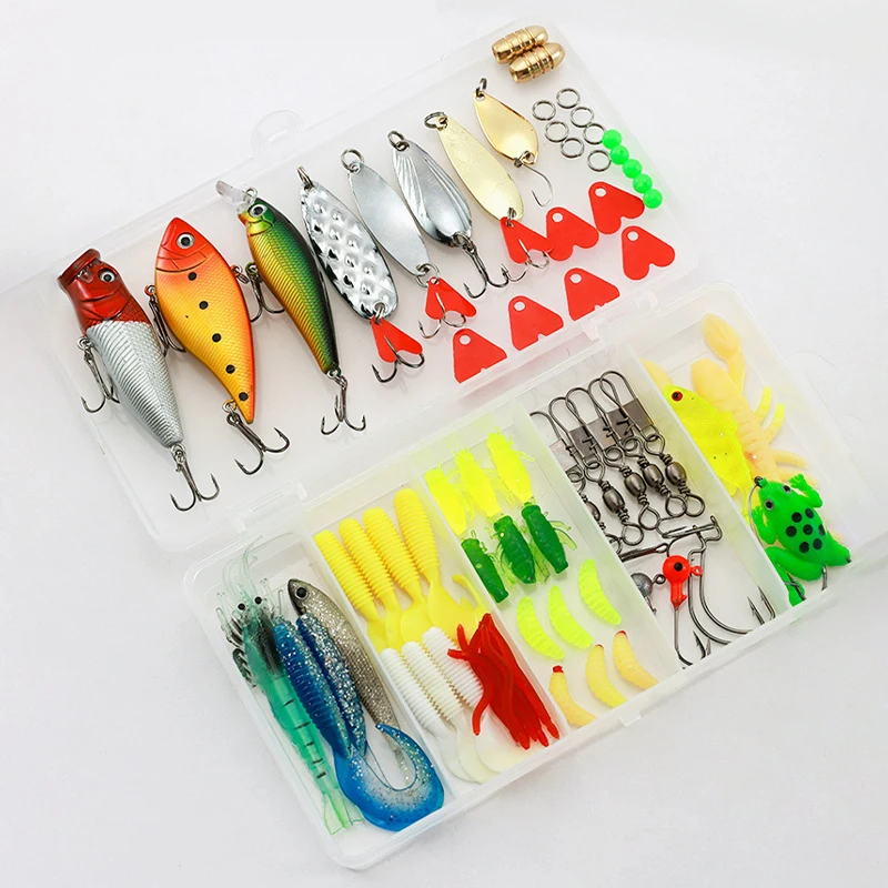 

Mixed Fishing Lure Set Soft and Hard Baits Kit Minnow Metal Jig Spoon Tackle Accessories with Box for Bass Pike Crank Freshwater