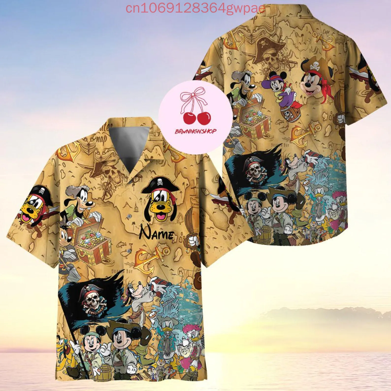 Custom Name Disney Mickey Cruise Hawaiian Shirt Men Short Sleeve Shirt Pirates Of The Caribbean Casual Kids Beach Shirt Tops