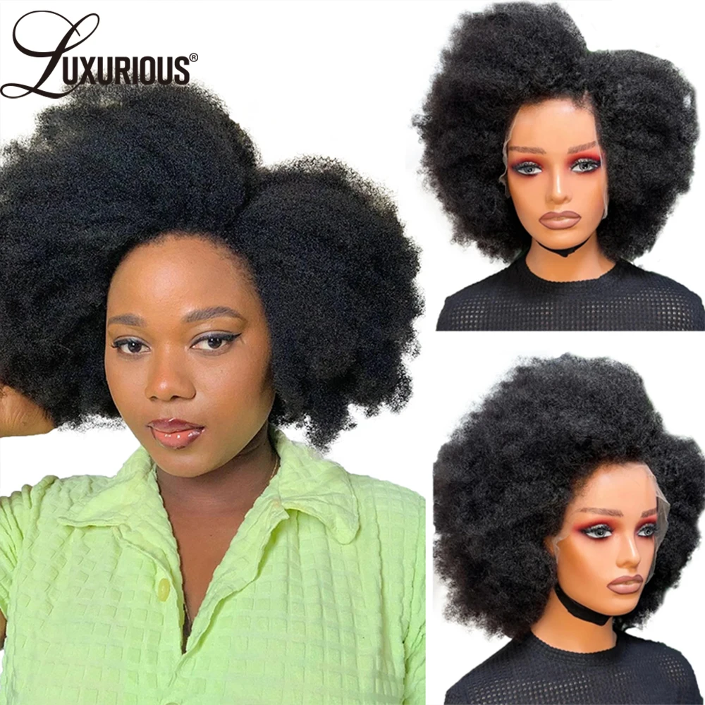 

Afro Kinky Curly Brazilian Human Hair 13x4 Lace Front Wig Preplucked 250% Density 13x6 Lace Frontal Human Hair Wigs Remy Hair