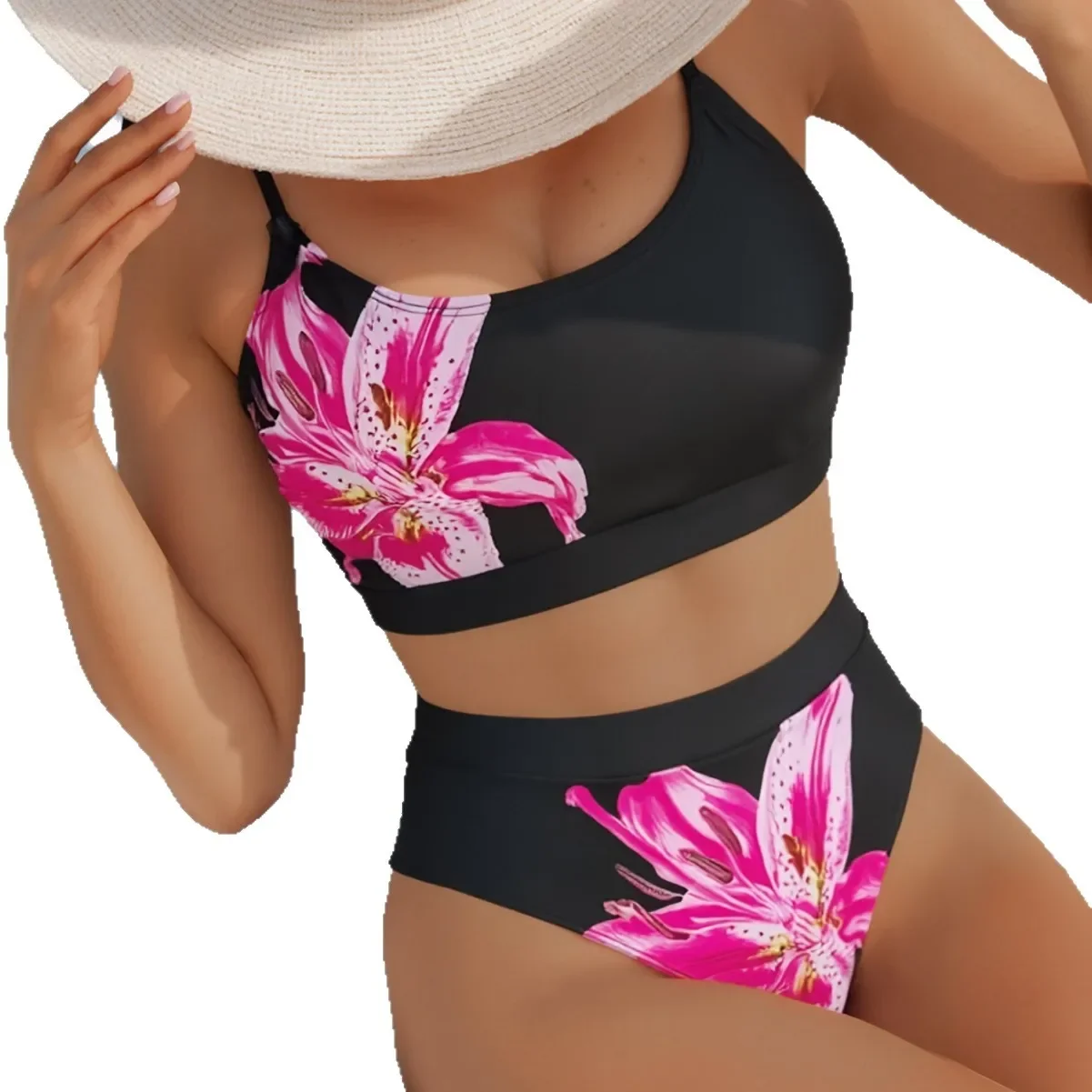 2025 New Bikini Printed U-shaped High Waist Bikini Sexy Split Swimsuit Women Swimwear M
