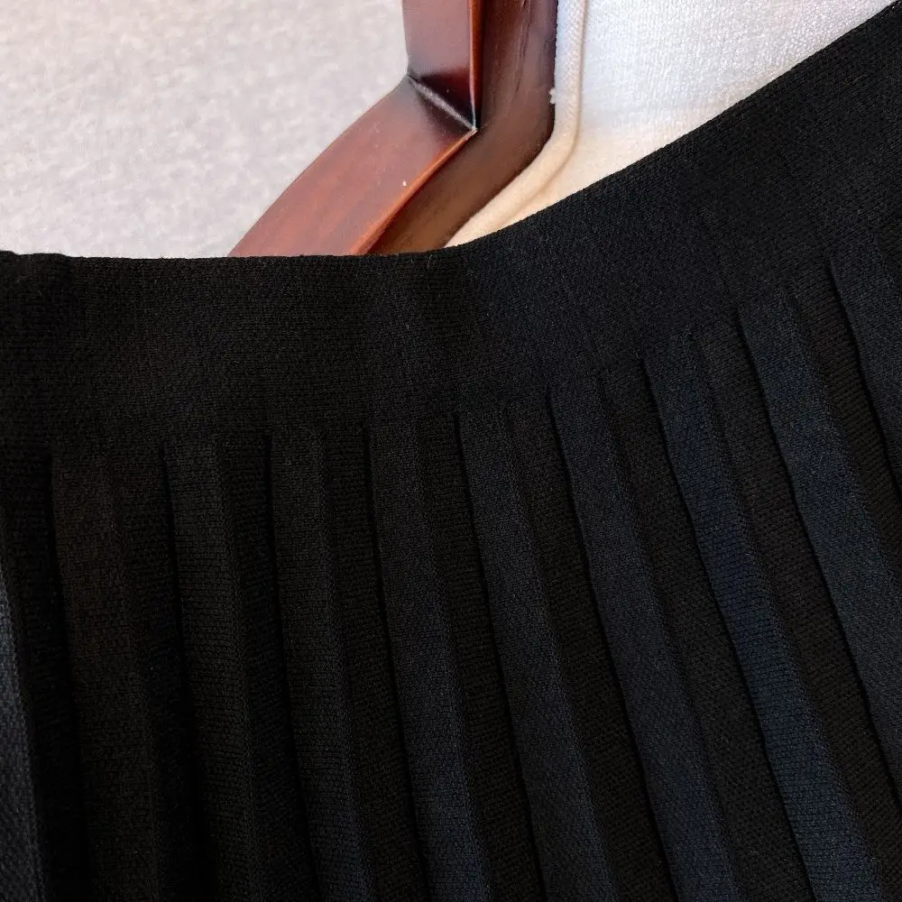 Women Pleated Color Blocked Knitted Pleated Skirt Faldas Mujer Long Юбка Юбки Y2k Skirt Vintage Jupe Harajuku