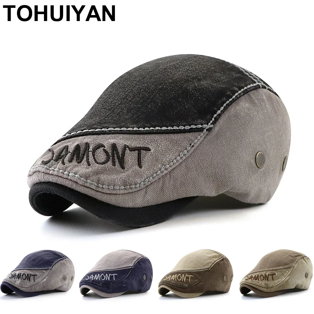 Branded Washed Cotton Men Hat Letters Embroidered Boina Beret Cap Summer Autumn Retro Newsboy Caps Driver Cabbie Hats for Women