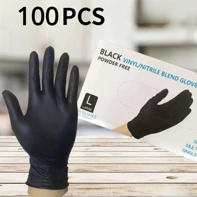 100PCS Black Nitrile Gloves Thickened Durable Household Cleaning Gloves Dishwashing Glove For Garden Hair Dyeing Tattoos