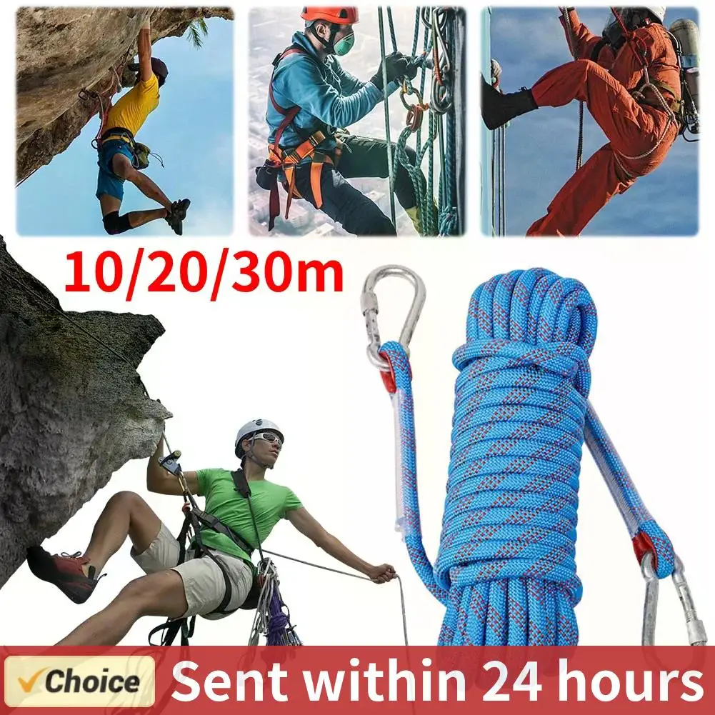 

10 мм уличная статическая рапусковая веревка с 2 крючками, аварийная веревка для скалолазания, альпинистская веревка 10 м/20 м/30 м для занятий спортом на открытом воздухе