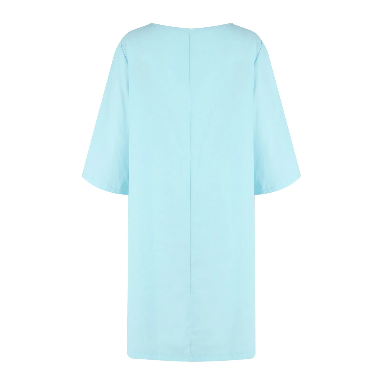 فستان نسائي فضفاض بأكمام سبع نقاط ، رقبة حرف V صغيرة ، أزرار مرقعة ، لون عتيق ثابت ، فستان كاجوال يومي ، صيف ، جديد