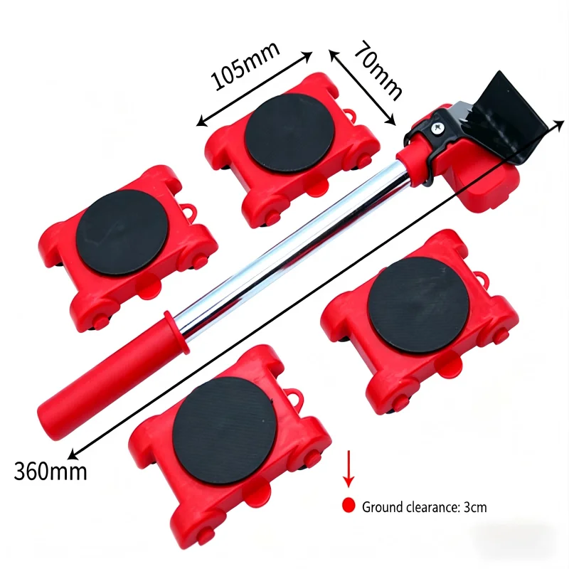 5Pcs Heavy Duty Furniture Mover Roller Set with Wheels - Moving Bar Device for Easy Transporting of Household Furniture image 6