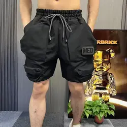 Male Short Pants With Pockets Work Men's Cargo Shorts Draw String Green Vintage Cotton Casual Harajuku Loose 2024 Fashion