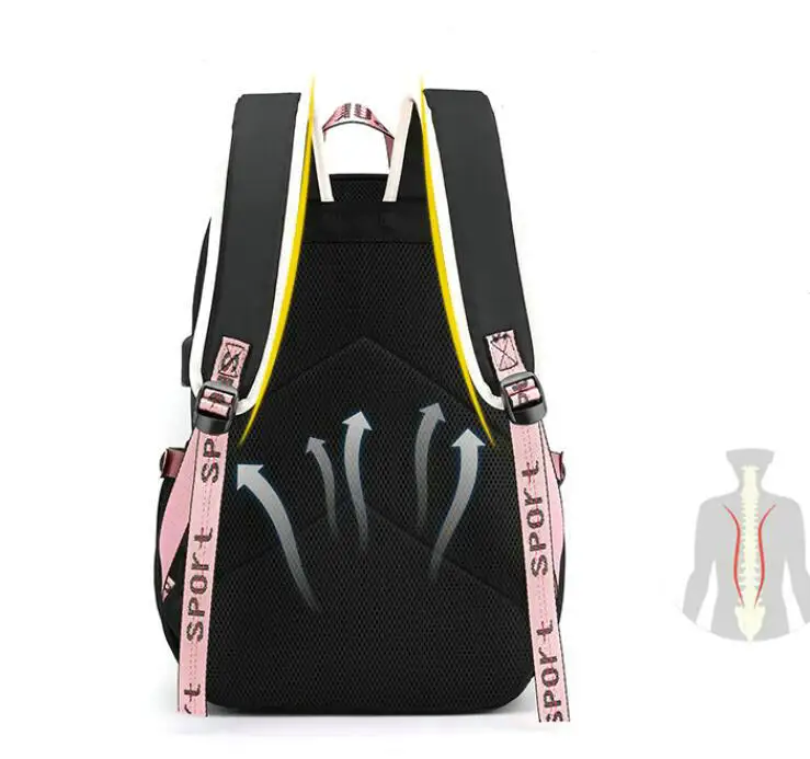 Kuromi-Mochila escolar con carga USB para mujer, morral de gran capacidad para estudiantes de secundaria