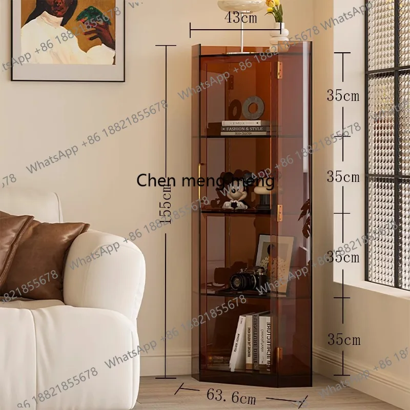 Acrylic corner storage, triangular display cabinet with door, living room corner, floor-to-ceiling locker
