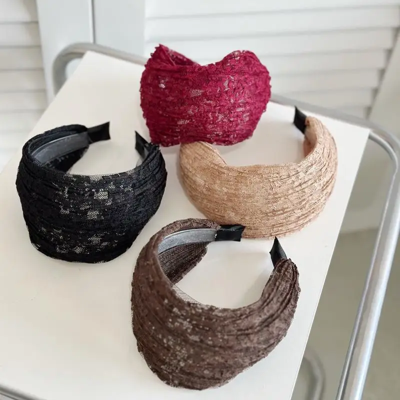 Rutschfestes Spitzen-Mesh-Haarband, hohles, elastisches, breites Haar-Accessoire für Frauen und Mädchen – Detail 5