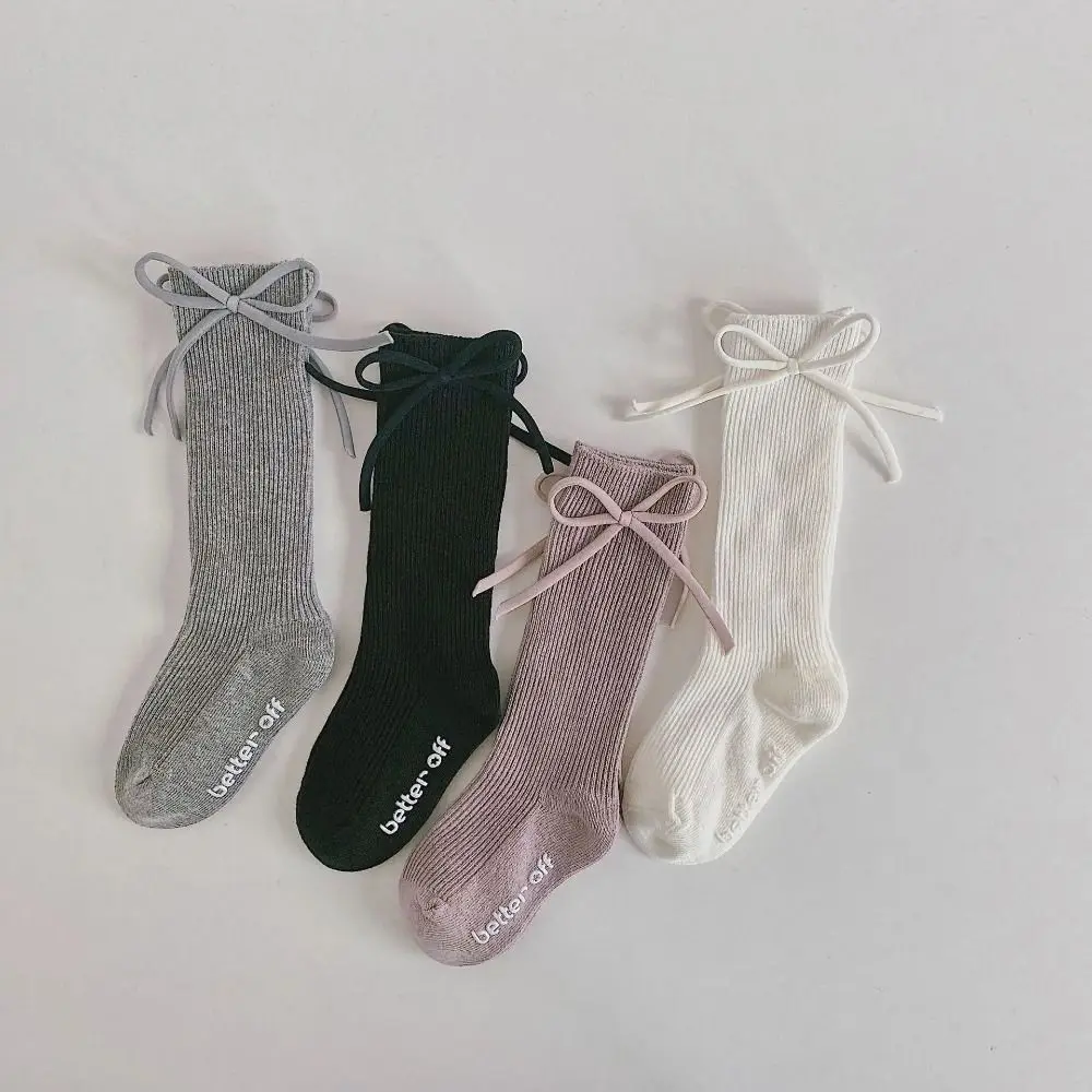 Chaussettes en coton respirantes pour enfants, chaussettes de princesse pour enfants, nœuds longs, non ald, nouveau